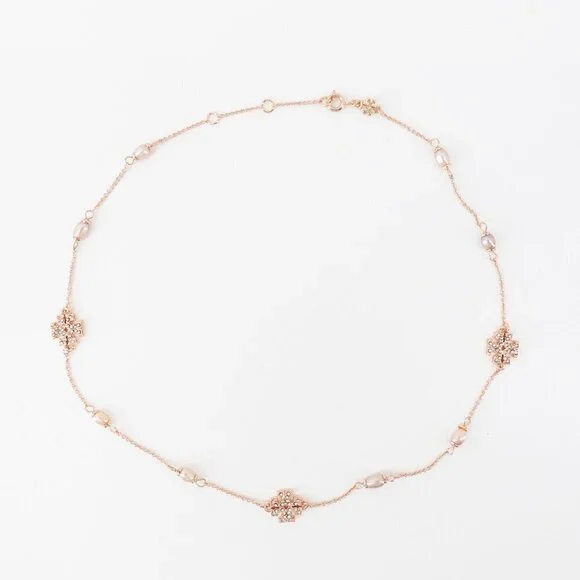 Tory Burch Gemstones and Pearl Necklace Rose Gold OS - Picture 7 of 12